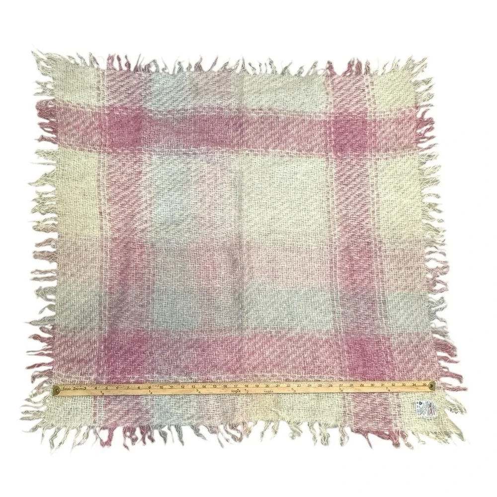 Avoca‎ Wool Shawl Wrap Pink Plaid Fringe Ireland Cozy Lap Blanket Square